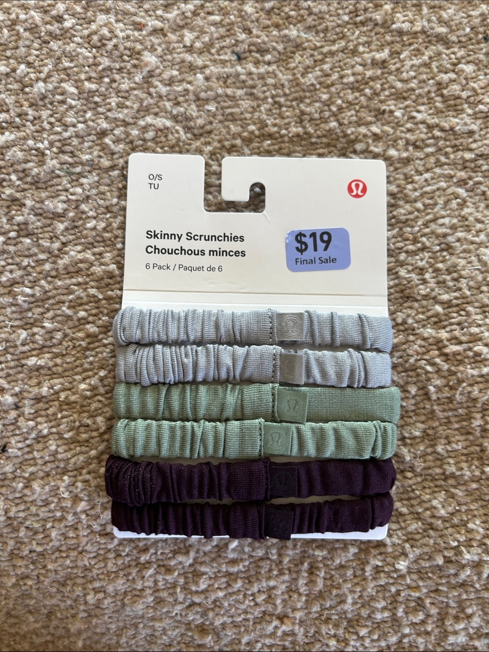 lululemon athletica Skinny Scrunchies 6-Pack — Light Gray, Sage Green, Deep Plum